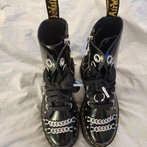 Dr. Martens Black Patent Leather Jadon Max boots with Chain detail